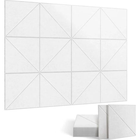 Lot de 12 panneaux acoustiques auto-adhésifs, rembourrage insonorisant en polyester, panneaux muraux insonorisants haute densité, 30 x 30 x 1cm, blanc (1/5)