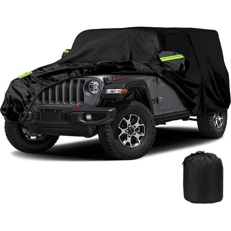 Waterproof Car Cover for Jeep Wrangler 2-Door CJ, YJ, TJ & JK, 210D Full Car Garage Cover with Windproof Straps (Black, 2-Door) (1/5)