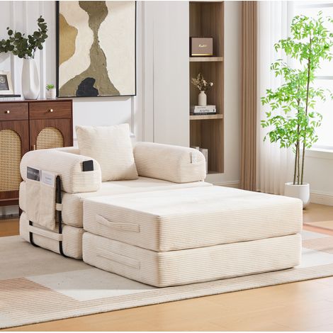 sofá cama modular de pana beige 112x190x67 OKMYHOME (1/5)