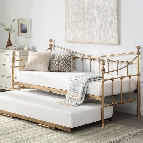 Newnham Classic Victorian Style Living Room Bedroom Metal Day Bed Frame w Trundle (1/5)