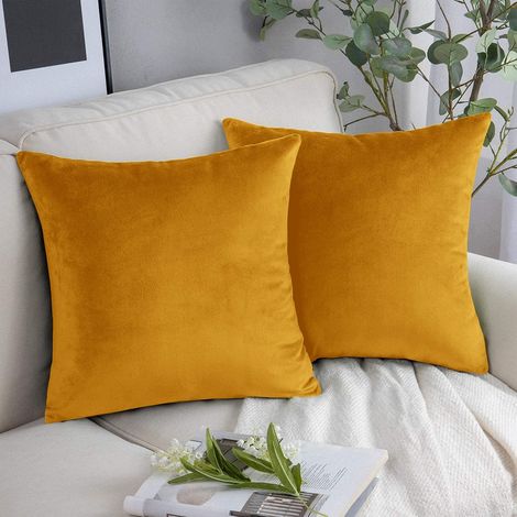 Lot de 2 housses coussin velours ocre 45,7x45,7 cm fermeture invisible (1/4)
