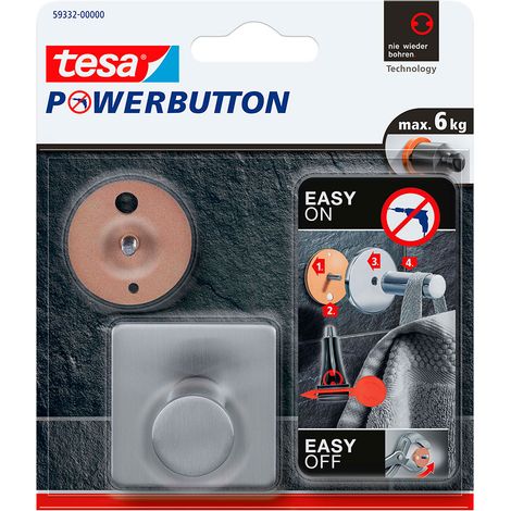 Cintre Tesa Powerbutton Carré Inox Fixation Sans Perçage, Design Carré élégant - Tesa