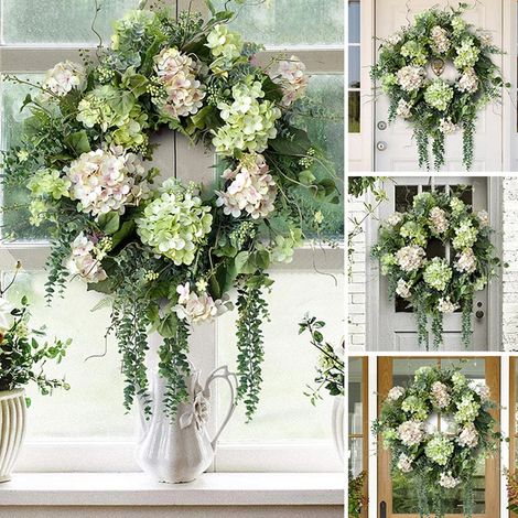 Couronne artificielle - Couronne d'entrée fraîche et élégante - Couronne de fleurs et de verdure de jardin (1/5)