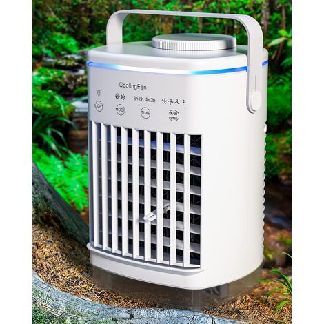 Luftkühler, Verdunstungsluftkühler, persönlicher Ventilator und Luftbefeuchter mit 4 Geschwindigkeitsstufen und 7 Farben, weiß (1/4)