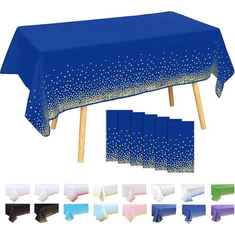 6er-Set Partytischdecken mit goldenem Punktmuster (137 x 274 cm) – Blau, fleckenabweisend, wiederverwendbar, für Geburtstage und Partys (1/5)