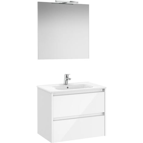 MUEBLE LAVABO 700MM TENET 2 CAJONES + ESPEJO Y APLIQUE LED BLANCO BRILLO