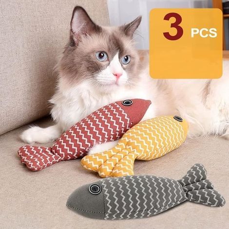 3 Pcs Jouet Poisson Interactif pour Chats,Jouet Herbe à Chat - Jouant À Mâcher Nettoyage des Dents (1/4)