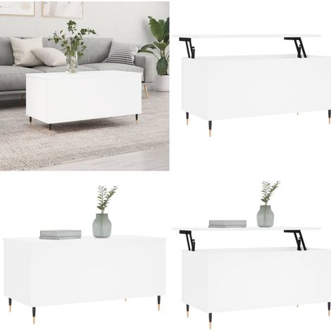 Couchtisch Weiß 90x44,5x45 cm Holzwerkstoff - Eleganter Couchtisch - Wohnzimmerstil - Holzwerkstoff Möbel - Weißer Couchtisch - Höhenverstellbarer Couchtisch - Home & Living (1/5)