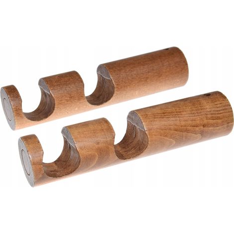 Soporte doble de madera para barra de cortina moderna, diámetro 28 mm, roble, 2 unidades. (1/5)