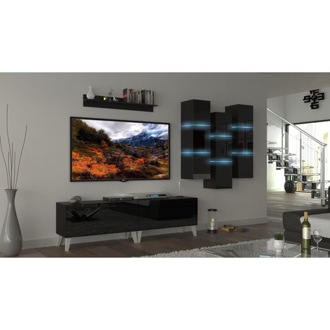 Ensemble meuble TV NEXT 45 AN45-18B-HG1 noir brillant 303 cm (1/3)