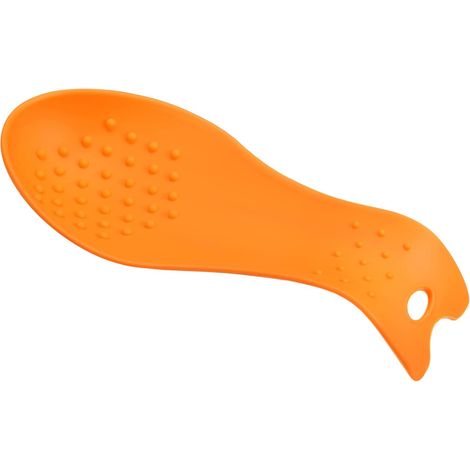 Silicone Cuillère Repose, 9.25" x 3.86" Chaleur Resistant Cuisine Outil Support Spatule Louche Repose pour Compteur Fourneau Haut, Orange 1pcs (1/5)