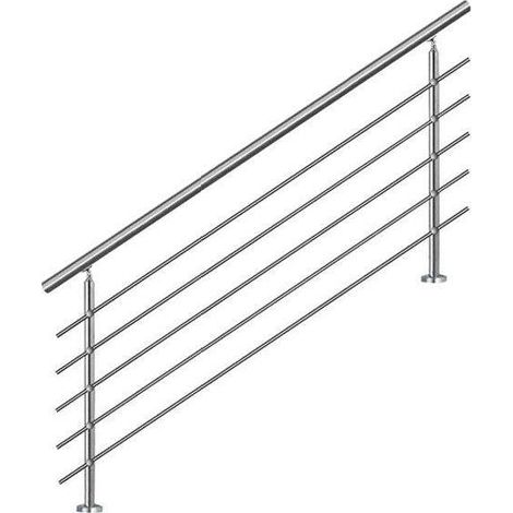 Bc-elec - AHM1805 Treppenhandlauf 180cm, Balkon, Balustrade, Edelstahlgeländer mit 5 Querstäben, flache oder geneigte Montage (1/5)