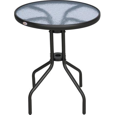 Gartentisch ∅60xH70cm, Wetterfest Balkontisch aus Metall, Esstisch mit Wasserkräuselung-Muster Outdoor Campingtisch Beistelltisch, rund Terrassentisch für Garten Balkon Schwarz