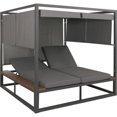 [NEUWERTIG] Aluminium Lounge-Gartenliege HHG-345b, XL Sonnenliege Bali-Liege Daybed, 10cm-Polster dunkelgrau Polster grau