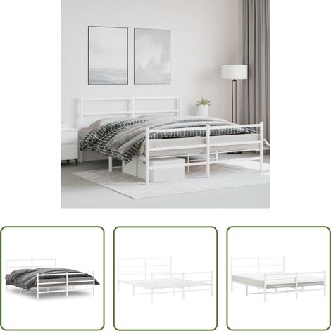 Cadre de lit - Cadre de lit métal sans matelas et pied de lit blanc 150x200 cm (1/5)