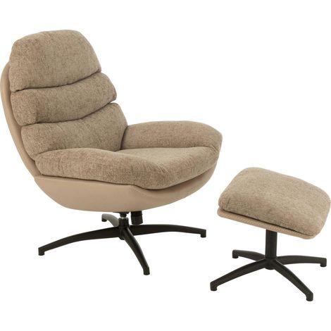 Fauteuil relax gris foncé avec repose pied design métal élégant - Gris foncé et beige chaleureux (1/5)