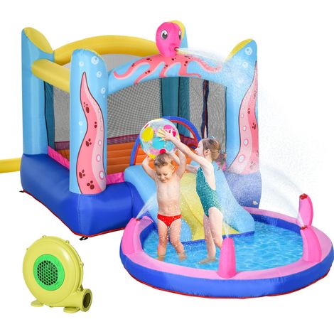 Outsunny Bouncy Castle w/ Slide Water Pool Trampoline, Blower 3.6 x 1.75 x 1.8m