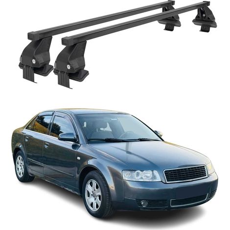 OMAC Barres de toit transversales en acier pour Audi A4 B6 B7 Berline 2001-2008 – Antivol inclus – Testées City Crash – DIN 75302:2019 – ISO/PAS 11154:2006 – Charge max 50 kg Noir (1/5)