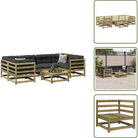 The Living Store Set Divani da Giardino 7 pz in Legno Impregnato di Pino - Sedute da esterno