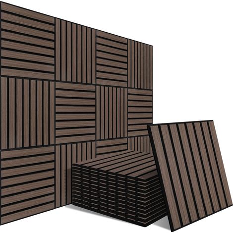 Wolketon Pannelli fonoassorbenti adesivi, set da 12 effetto legno 30 x 30 x 1 cm noce nero, feltro decorativo da parete (1/5)