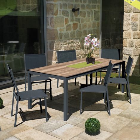 Salon de jardin moderne 6 personnes Gris anthracite 200x90 cm (1/3)