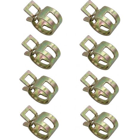 Lot de 8 Colliers de Serrage Élastiques à Ressort en Acier Plat pour Durite d'Essence et Carburateur - Pince de Fixation pour Tuyau d'Alimentation Moteur et Jardinage (Pack 8 Pièces) (1/3)