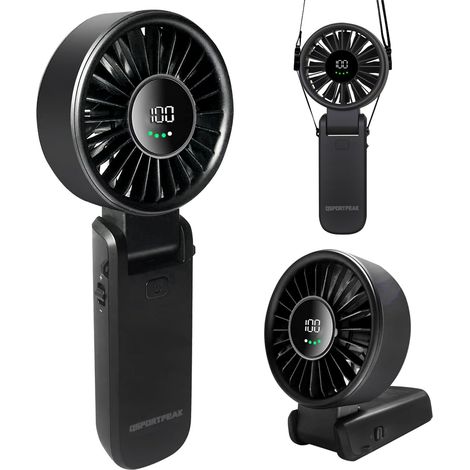 Ventilateur Pliable Miniature, 100 Vitesses Réglables, Ventilateur Portable, Batterie Rechargeable 4000mAh, Écran LED, Idéal pour les Voyages/Camping/Plein Air, Noir (1/5)