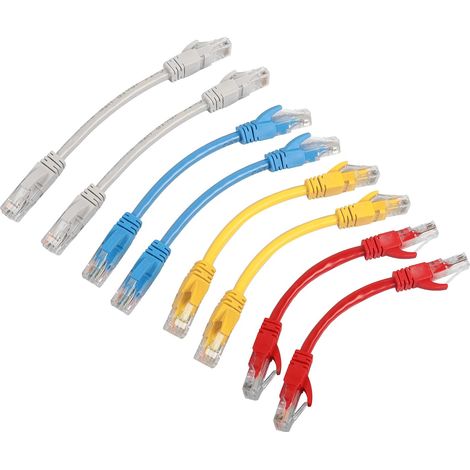 Lot de 8 câbles de raccordement Ethernet Cat6 courts de 0,15 m pour réseau Internet LAN haut débit avec connecteurs RJ45 pour routeur, modem, commutateur, serveur (couleurs mélangées) (1/5)