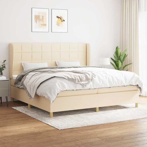 Sommier à lattes de lit avec matelas Crème 200x200 cm Tissu (1/5)