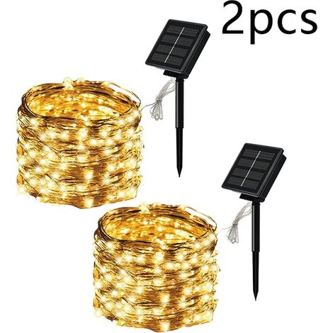 Guirlande lumineuse solaire LED (2 pièces, 22 m, 200 LED blanc chaud) pour jardin extérieur, féerique, scintillante, étanche, idéale pour Noël, terrasse, sapin de Noël ou fête. (1/5)