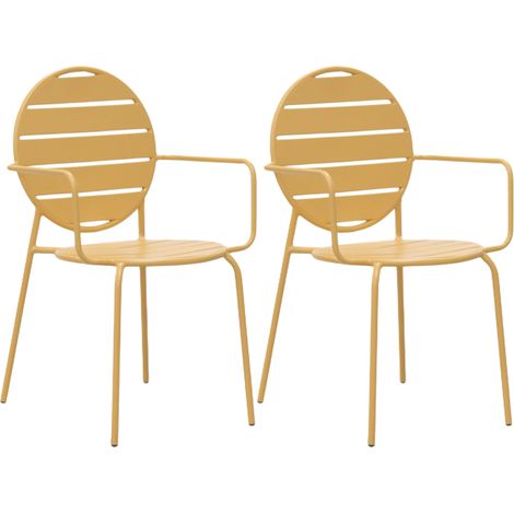Lot de 2 fauteuils de jardin dossier rond en métal moutarde - BACA