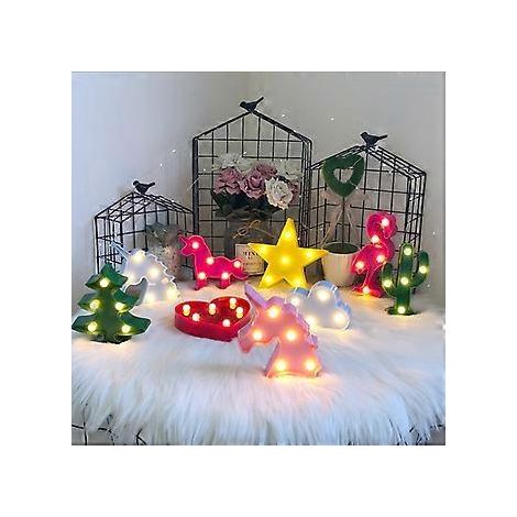Ensemble de 9 lampes lumineuses de Noël à piles en forme de flamant rose, cactus, étoile et nuage, avec LED décoratives, pour chambre d'enfant ou crèche. (1/2)