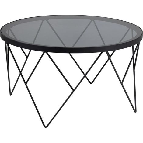 Table basse ronde en verre fumé et métal noir D80 - BROMLEY (1/5)