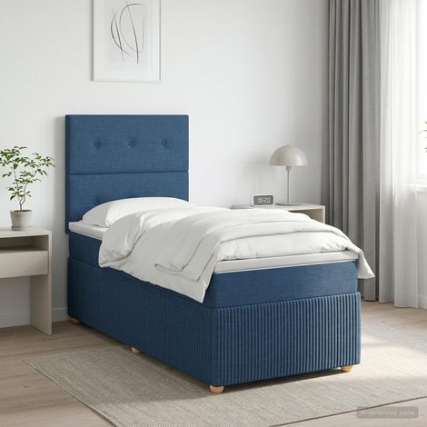 Cama box spring con colchón con cabecera Azul 90 x 200 cm Tela (1/5)