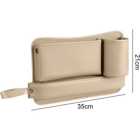 (B Beige) Sac de rangement multifonction en cuir nappa pour espace entre les sièges, avec porte-gobelet, pour ranger et organiser les accessoires intérieurs de voiture (1/5)
