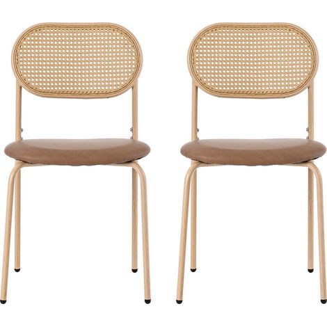 Chaise de loisir en rotin moderne - Cadre métal robuste - Salon et chambre - Marron - 46x48x80cm (1/5)