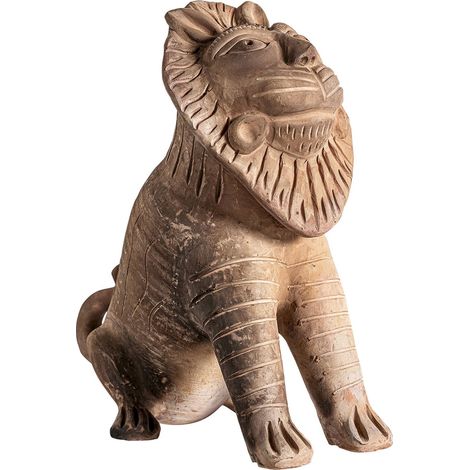 Statue lion décoratif oriental en terre cuite marron vieilli - Marron vieilli terre cuite (1/2)