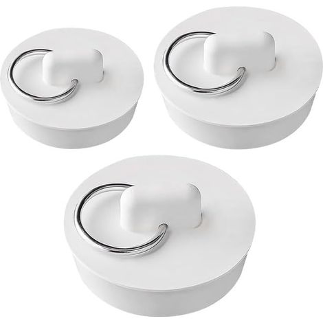 Lot de 3 Bondes en Caoutchouc pour Évier, Bouchons Universels Blancs pour Évier de Cuisine, Lavabo de Salle de Bain et Baignoire avec Anneau de Suspension (1/4)