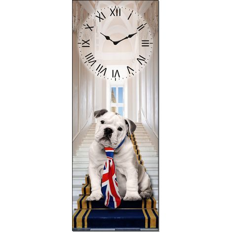 Lupia - Orologio da parete Decorativo in legno CLOCKART con stampa in alta qualita' 30x80 cm English Bulldog (1/4)