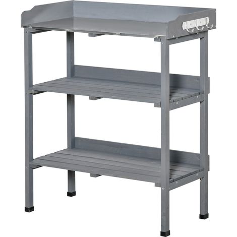 Pflanztisch Gärtnertisch Blumentisch mit Metall-Arbeitsfläche und Holz 76x37x89cm ideal für Garten & Balkon