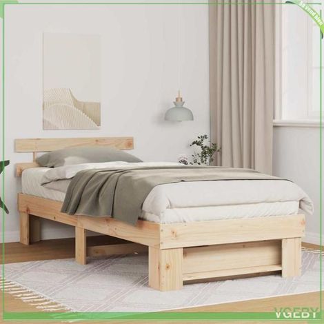 Cadre de lit - ABI - Marron - Pin massif - 100 x 200 cm - Tête de lit incluse (1/5)