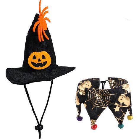 2 accessoires de déguisement pour animaux de compagnie, chapeau magicien Halloween, taille réglable, motif festif, pour chiens et chats (1/5)