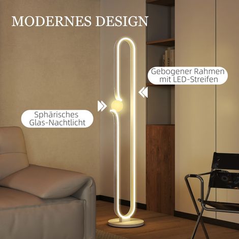 Lampadaire LED design note de musique, abat-jour en verre, structure métal et plastique blanc