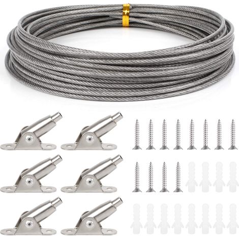 Câble En Acier Inoxydable 2mm x 10m Avec Enduite De Pvc, Fil Suspendu De Cadre Fil De Suspension En Acier Inoxydable (1/5)