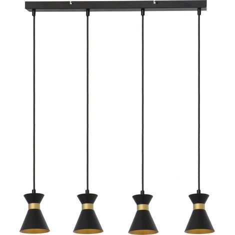 Suspension noire 4 spots dorés Breda E14 Reality