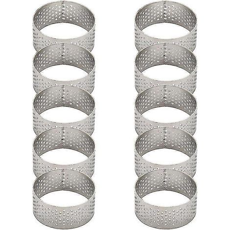 Lot de 10 cercles à pâtisserie perforés en acier inoxydable de 4,5 cm de diamètre pour tartes, quiches et tourtes - Sans soudure (1/4)