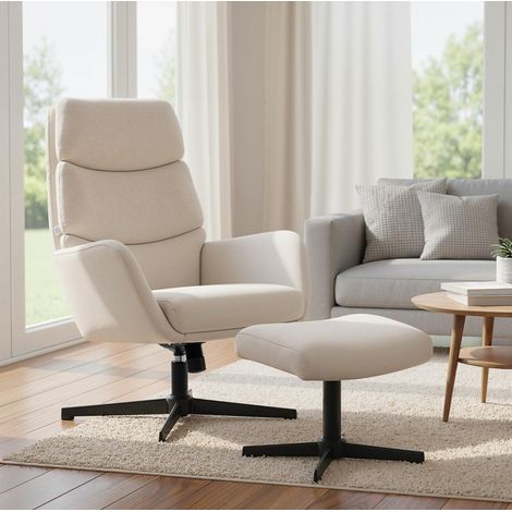 Sillón de salón con reposapiés, respaldo alto, base metálica, beige DESVIAE (1/5)