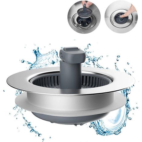 Passoire et bouchon d'évier 3 en 1, coque en acier inoxydable chromé, panier anti-obstruction avec poignée pliable pour les canalisations standard américaines (1/4)