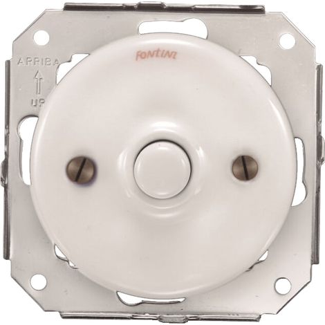 Poussoir porcelaine blanche 31310173 – Interrupteur 10A 250V – Appareillage encastrable avec viserie – Pour câbles 1.5 à 2.5mm² – Fontini