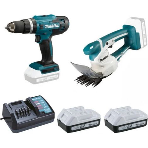 Makita DK18B56Y Set trapano a percussione e cesoie 18 V con batterie